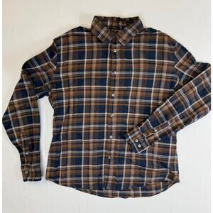 APT.9 Slim Fit Brown & Navy Plaid Button-Down Shirt – Size XL